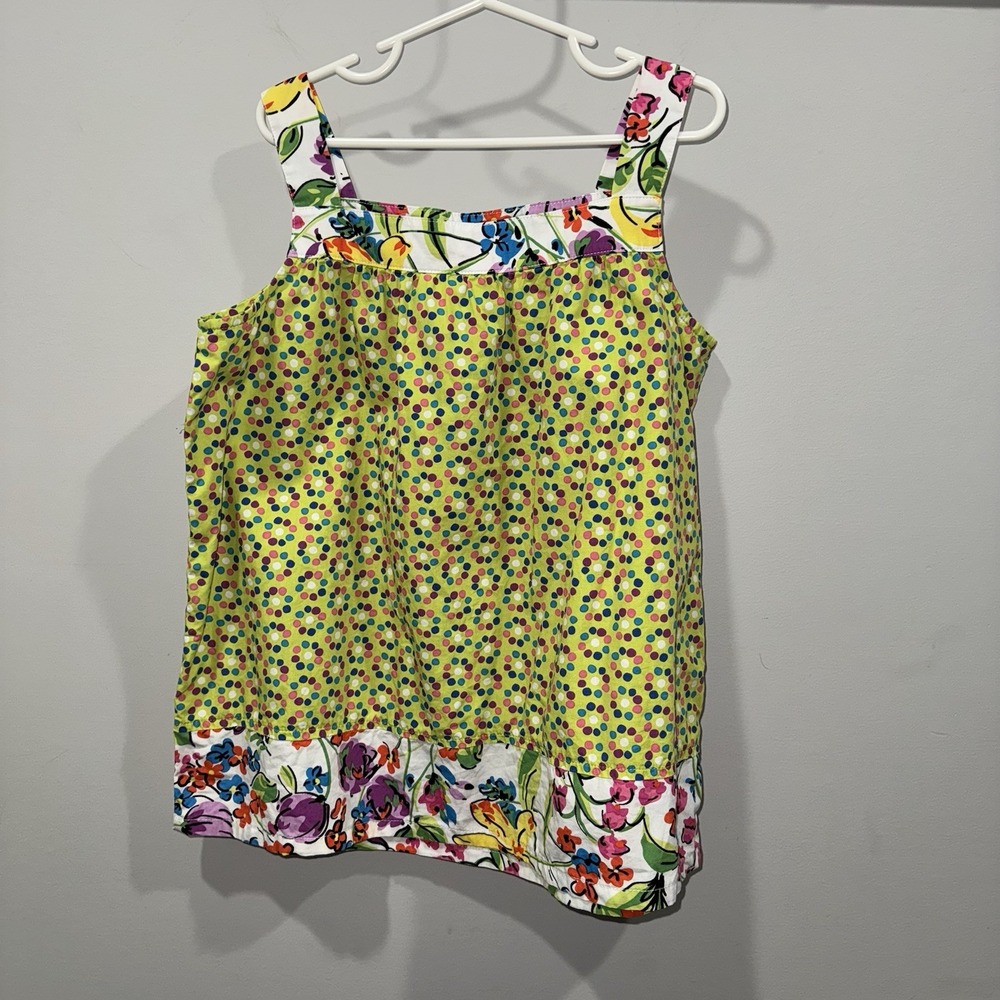 Hanna Andersson Girls Tank Top Polkadot Floral Mixed Material‎ Boxy Sz 140 US 10 - Picture 4 of 9